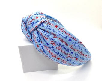 America the Beautiful Headband, Patriotic Topknotted Padded Headband, Headband for Little Girls, Headband for Women, Gift for Her