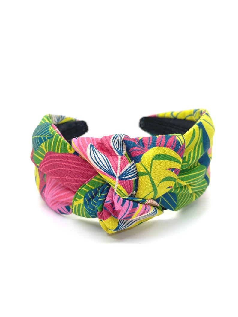 Tropical Leaf Headband, Hawaiian Topknotted Padded Headband, Headband for Little Girls, Palm Leaf Headband for Women, Gift for Her image 1