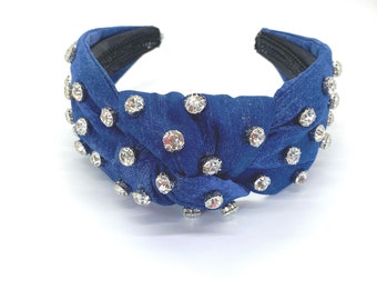 Denim and Diamond Headband, Topknotted Padded Headband, Headband for Little Girls, Bling Headband for Women, Gift for Her