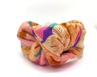 Pink, Tan, and Teal Flower Headband, Floral Topknotted Padded Headband, Headband for Little Girls, Spring Headband for Women, Gift for Her