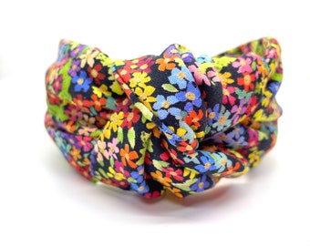 Black and Colorful Flowers Headband, Rainbow Floral Topknotted Padded Headband, Headband for Little Girls, Headband for Women, Gift for Her