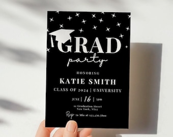 Graduation Party Invitation Template Editable Black and White Grad Party Invite Class of 2024 Graduation Announcement Modern Grad Invitation