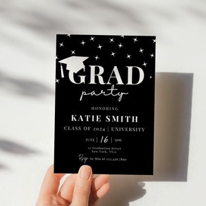 Graduation Party Invitation Template Editable Black and White Grad Party Invite Class of 2024 Graduation Announcement Modern Grad Invitation