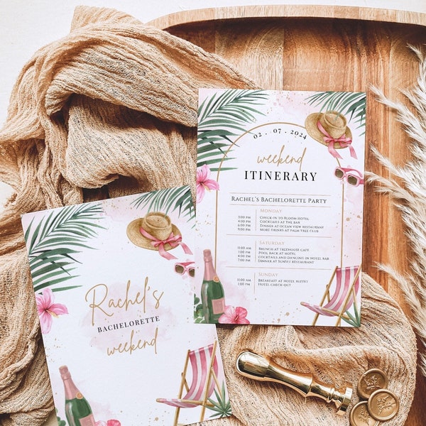 Tropical Bachelorette Itinerary Template Printable Editable Floral Bachelorette Weekend Itinerary Bachelorette Holiday Birthday Invite IT501