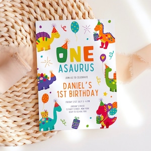 One-Asaurus Dinosaur Birthday Invitation Digital Download Dino Party Invitation Template 1st Birthday Party invite Instant Download OB3