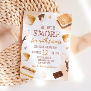Modèle d'invitation à une fête S'more Fun With Friends Invitation à une fête autour d'un feu de camp dans l'arrière-cour en camping fête sur un feu de camp en téléchargement numérique
