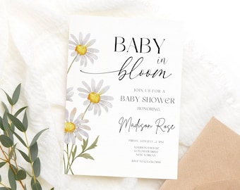 Daisy Baby in Bloom Baby Shower Invitation Template Editable Spring Baby Shower Wildflower Daisy Baby Shower Decorations Digital DB1