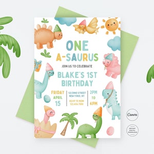 One-Asaurus Dinosaurier Geburtstagseinladung Digital Download Dino Party Einladung Vorlage 1. Geburtstagsparty einladen Sofortdownload OB1