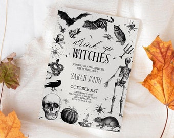 Drink Up Witches Halloween Party Invitation Template Fall Party Invite Halloween Birthday Invitation Gothic Halloween Invitation DW101