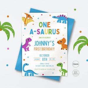 One-a-saurus Dinosaur Birthday Invitation Template Printable Kids Birthday Invite 1st Birthday Invite Dino Party Invite Boy Birthday