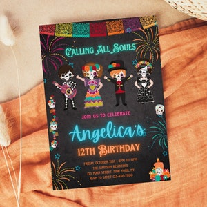Day of the Dead Halloween Birthday Invitation Template Halloween Party Invite Sugar Skull Dia de los Muertos Invite Editable Download