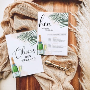 Tropical Bachelorette Hen Party Itinerary Template Printable Editable Girls Weekend Itinerary Arch Boho Birthday Weekend invitation IT101