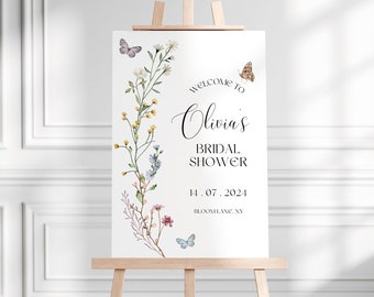 Lifetime of Butterflies Bridal Shower Welcome Sign Template Wildflower Bridal Shower Editable Welcome Sign Easel Butterfly Bridal Shower SW2