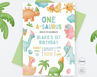 Convite de Aniversário com Tema de Dinossauro Asauro - 1º Aniversário - OB1