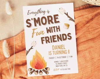 S’mores Birthday Invitation Template S’more Fun With Friends Bonfire Party Invitation Backyard Camping Party Invite Campfire Birthday