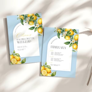 Lemon Bachelorette Weekend Itinerary Template Printable Summer Bachelorette Main Squeeze Mediterranean Weekend Arch Modern Invitation J2