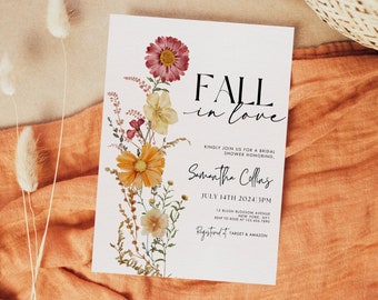 Fall in Love Bridal Shower Invitation Template Fall Bridal Shower Invitation Autumn Bridal Shower Decor Floral Bridal Shower FBS101