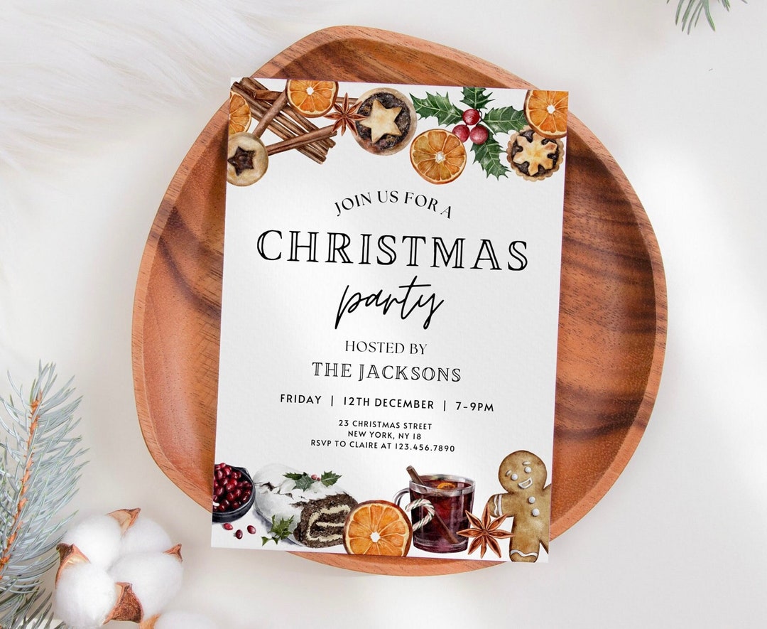 Traditional Christmas Party Invitation Template Editable Boho Holiday ...