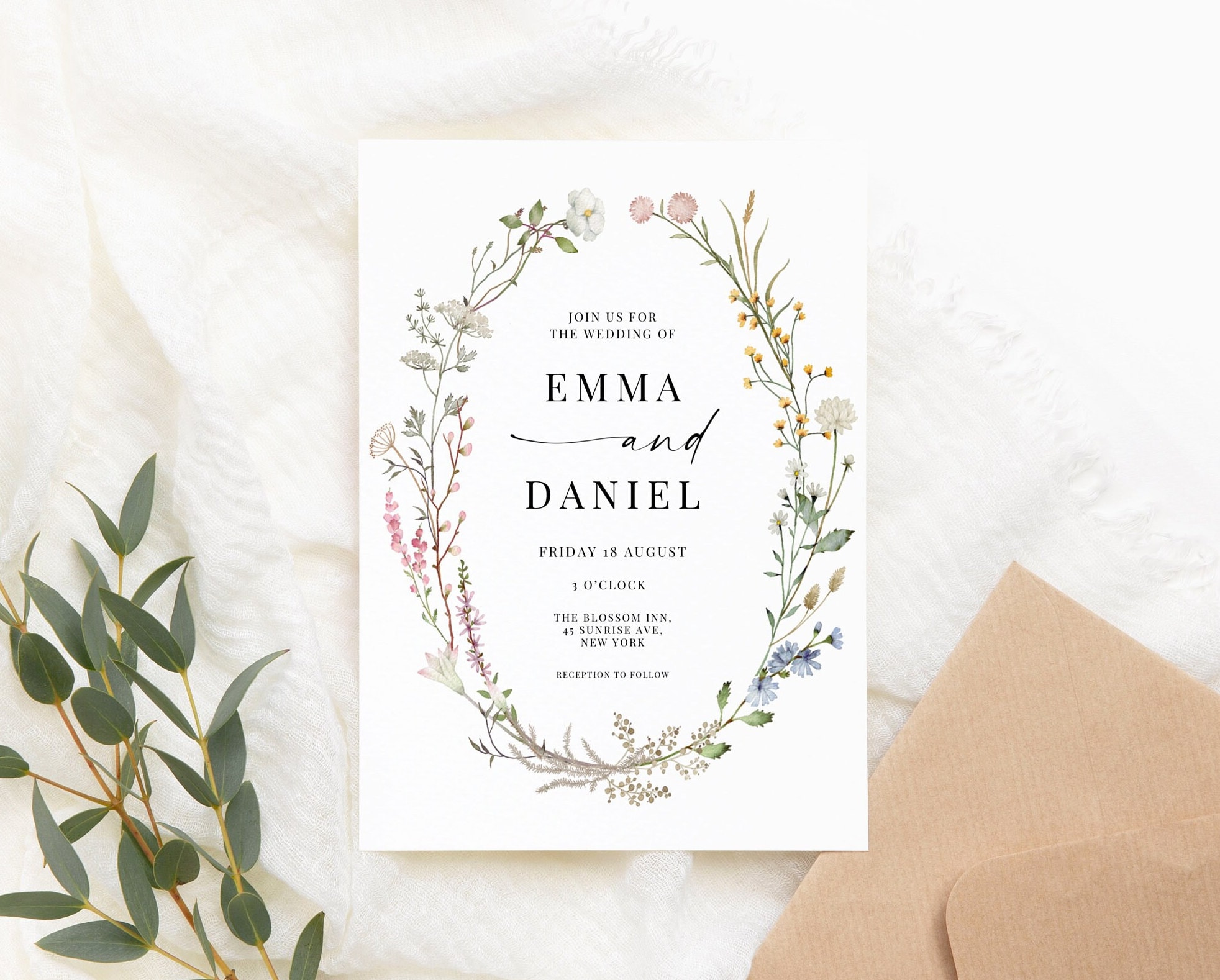 Editable Wildflower Wedding Invitation Template Wedding Invites Digital Floral Boho Wedding ...