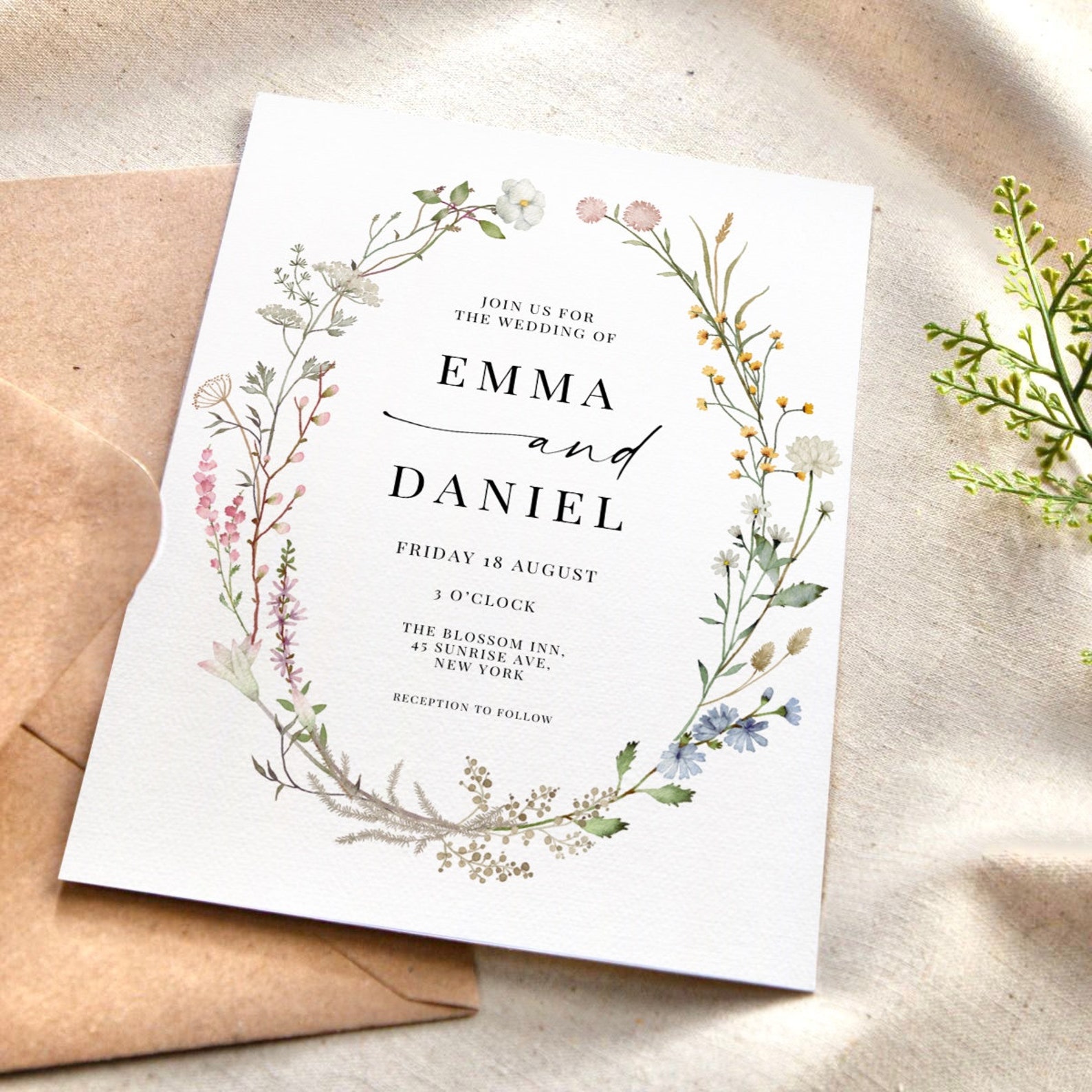 Editable Wildflower Wedding Invitation Template Wedding Invites Digital Floral Boho Wedding ...