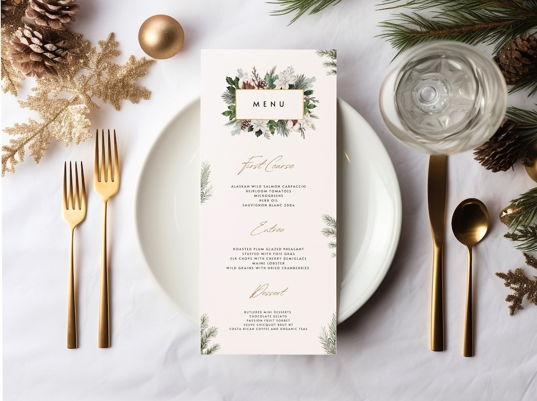 Editable Christmas Dinner Menu Template Traditional Holiday Party Printable Modern Party Menu