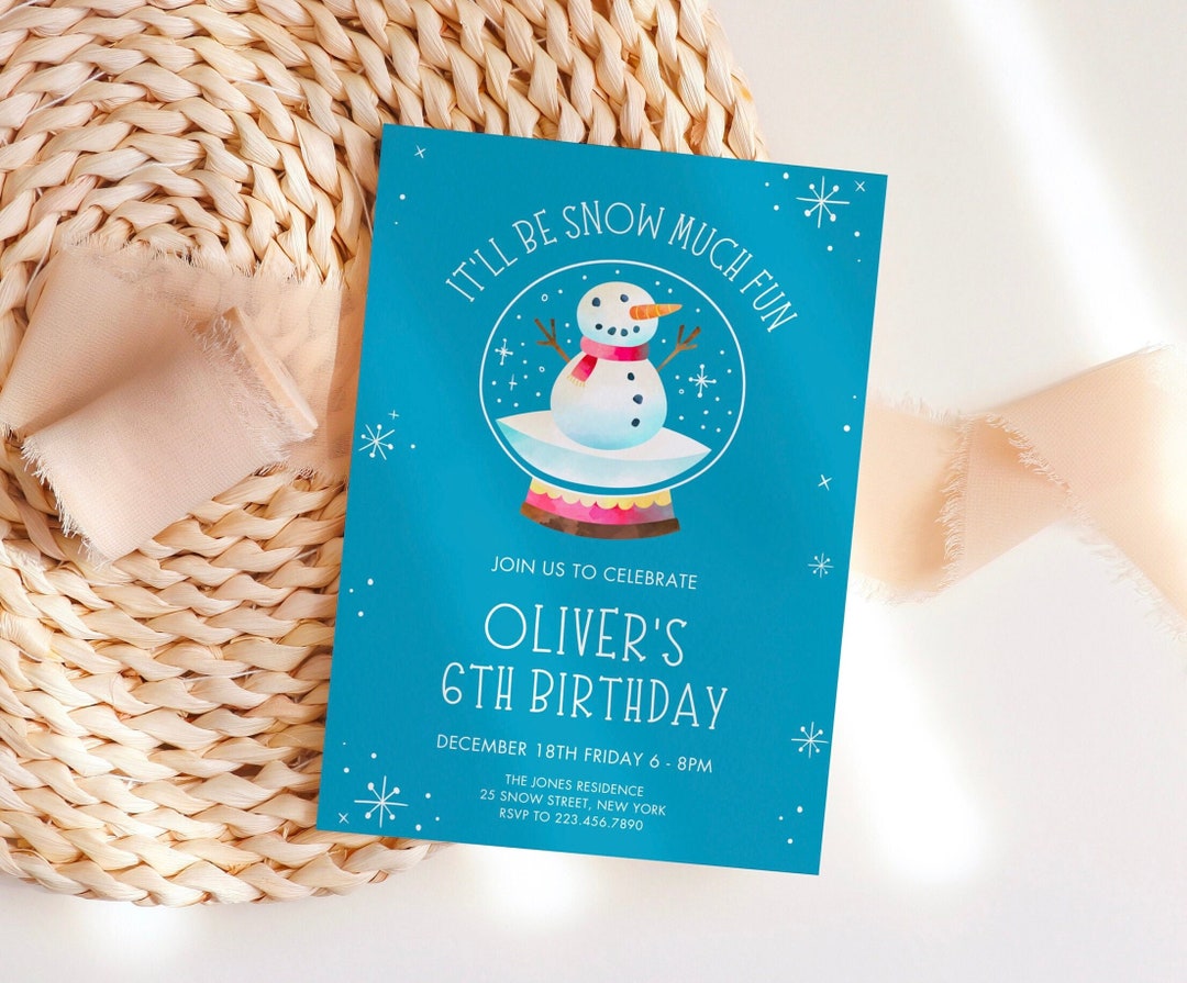Cute Snowman Birthday Invitation Template Cute Snowman Invite Christmas Party Invite Snowglobe ...