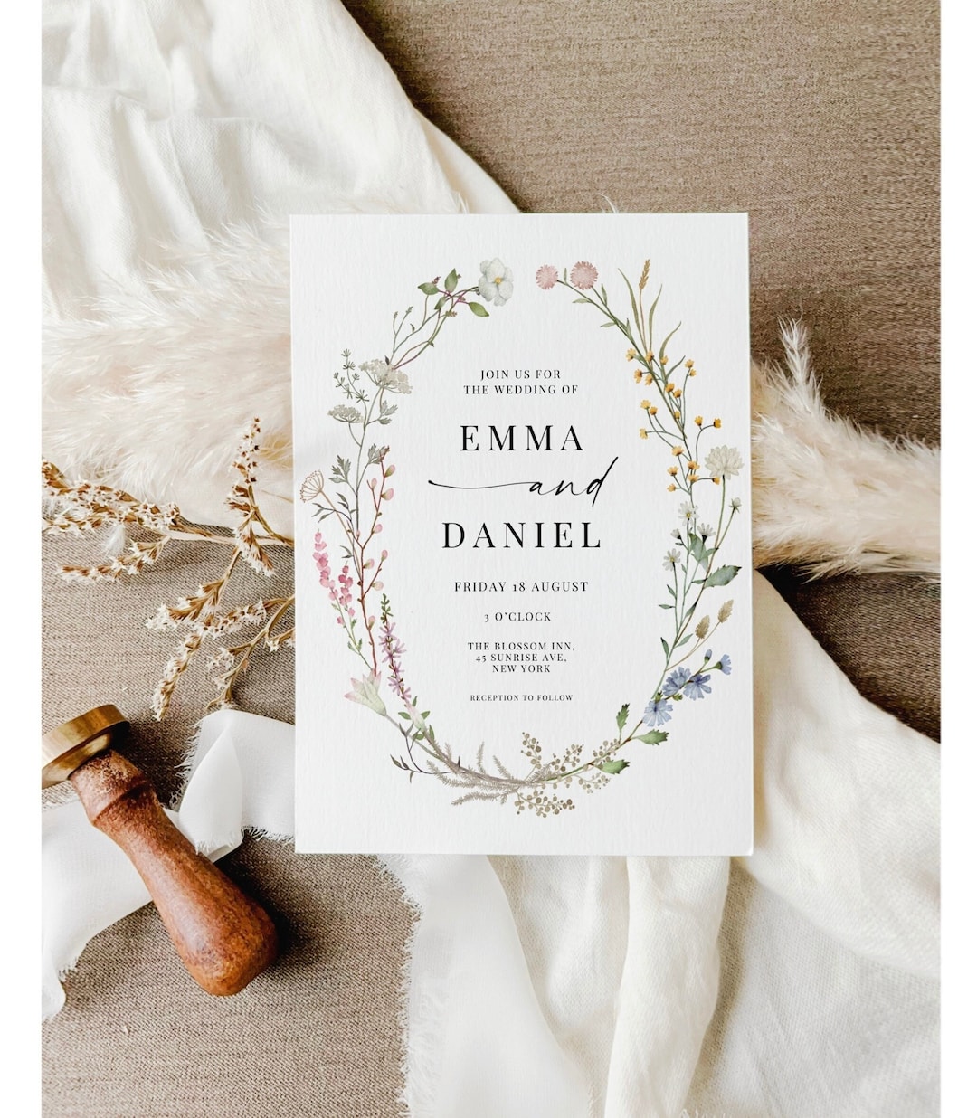 Editable Wildflower Wedding Invitation Template Wedding Invites Digital Floral Boho Wedding ...