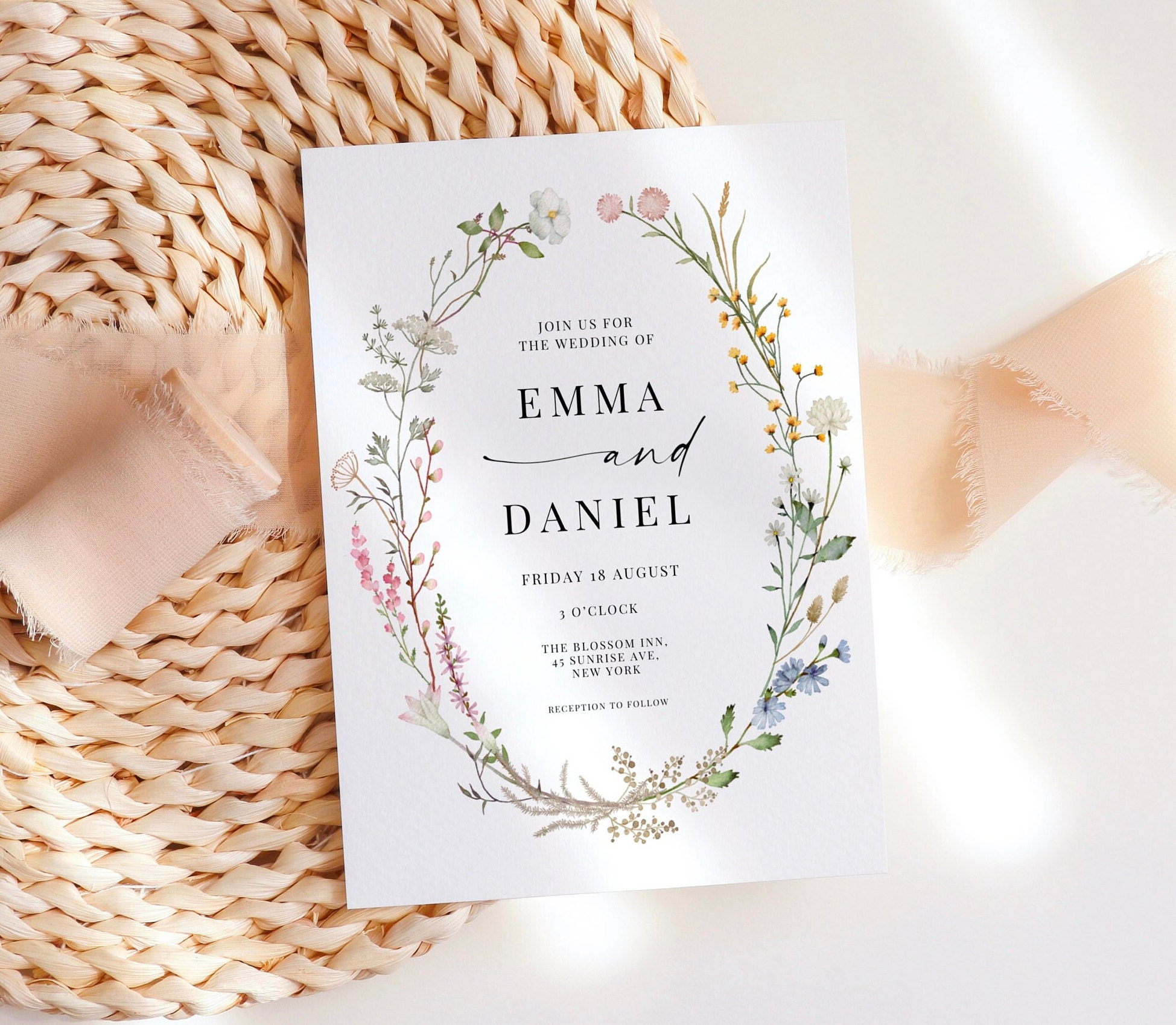 Editable Wildflower Wedding Invitation Template Wedding Invites Digital Floral Boho Wedding ...