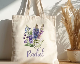 Custom Birth Flower Tote Bag Gift for Mom/Her, Personalized Name Canvas Tote Bag, Birthday Gift for Someone Special, Best Friend Present,