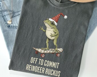Christmas Frog Off to Commit Comfort Colors Shirt, Vintage Frog Tshirt, Funny Retro Shirt, Graphic Tee, Funny Unisex Aesthetic Tshirt