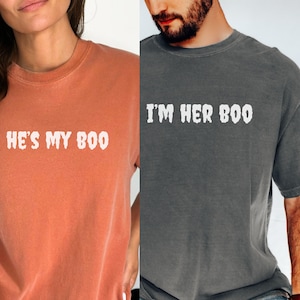 Couples Halloween Matching Comfort Colors Shirt, Funny Matching Halloween Tees for Adults,Halloween Party Costume Shirts,Matching Family Tee