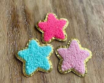 Chenille Patch STAR Iron-On Chenille Patch Pink STAR Iron-On Patch Girly Chenille Patches Blue Star