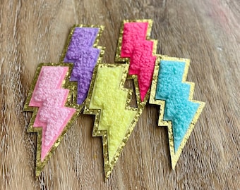 Gold Glitter Lightning Bolt Chenille Patch - Iron-On Applique