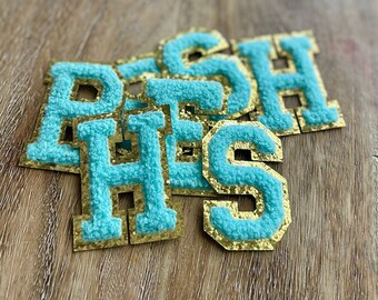 Chenille Patch Letter Iron-On Chenille Patch Mint Blue Letter Iron-On Patch Girly Chenille Patches Mint Blue