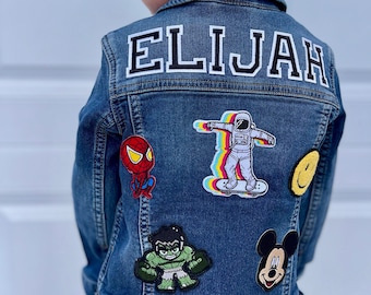 Boys Jacket Jean Patch Jacket Boys Superhero Denim Jacket Name Custom Patch Jacket Gift for Boys Personalized Gift Jacket Jean Kids Patch