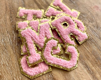 Chenille Patch Letter Iron-On Chenille Patch Pink Letter Iron-On Patch Girly Chenille Patches Pink
