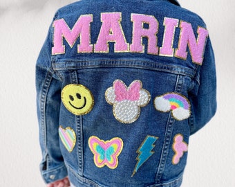 Jacket Jean Girls Patch Jacket Custom Chenille Jacket Denim Custom Name Patch Jacket Gift for Girls Personalized Jean Jacket Sewed