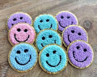 Chenille Patch Smiley Face Iron-On Chenille Patch Smile Iron-On Patch Girly Chenille Patches Smiley