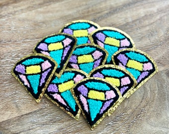 Chenille Patch Diamond Iron-On Chenille Patch Diamond Iron-On Patch Girly Chenille Patches Princess