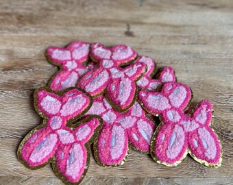 Girly Pink Chenille Iron-On Patch Pink Balloon Dog