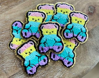 Chenille Patch Bear Iron-On Chenille Patch Rainbow Bear Iron-On Patch Girly Chenille Patches Teddy Bear