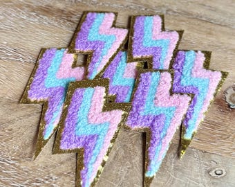 Glitter Lightning Bolt Chenille Patch - Iron-On Applique