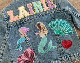 Mermaid Jacket Jean Girls Patch Jacket Custom Mermaid Girls Jacket Mermaid Denim Custom Name Patch Jacket Gift Girls Custom Mermaid Rainbow