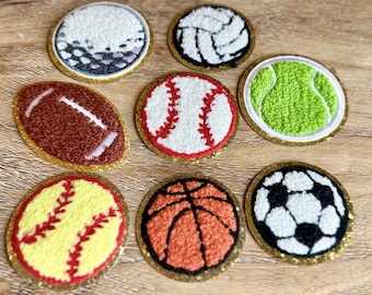 Sports Glitter Chenille Patch - Baseball, softball, golf, basketball, tennis, soccer, volleyball, football