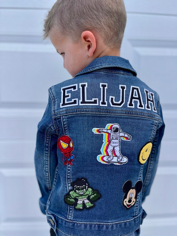 Boys Jacket Jean Patch Jacket Boys Superhero Denim Jacket Name Custom Patch Jacket Gift for Boys Personalized Gift Jacket Jean Kids Patch