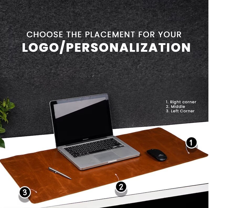 PREMIUM Leather Desk Pad, Desk Mat With Personalization, Name, Logo, Table Mat With Nonslip