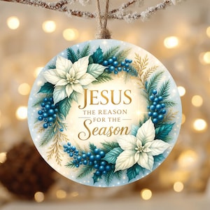 Pacchetto di immagini PNG di ornamenti cristiani rotondi da 4 pollici, download digitale di Gesù per Natale
