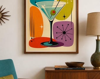Mid Century Modern Martini Print | Retro Atomic Cocktail Art (Digital Download)