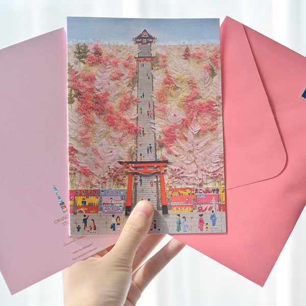 Vrolijke bloesem wenskaart van "Cherry Blossom Spring Wish" Acryl schilderij van Sarunrat Sirikietsoong