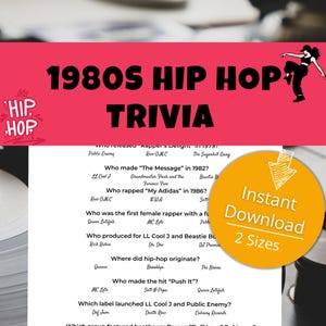 80s Rap Trivia Games, Printable Pop Culture Trivia Game, Party Games, Hip Hop Trivia Quiz, Pop Culture Party Game, Hip Hop Game, Trivia Fun